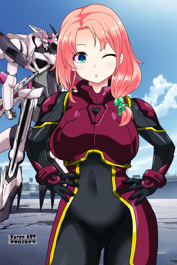 亜美ちゃん+ヒナ・リャザンのパイロットスーツ【バディ・コンプレックス-04】 正面Sポーズ Front S-POSE Ami is wearing Hina Ryazan's PilotSuit【Buddy Complex-04】