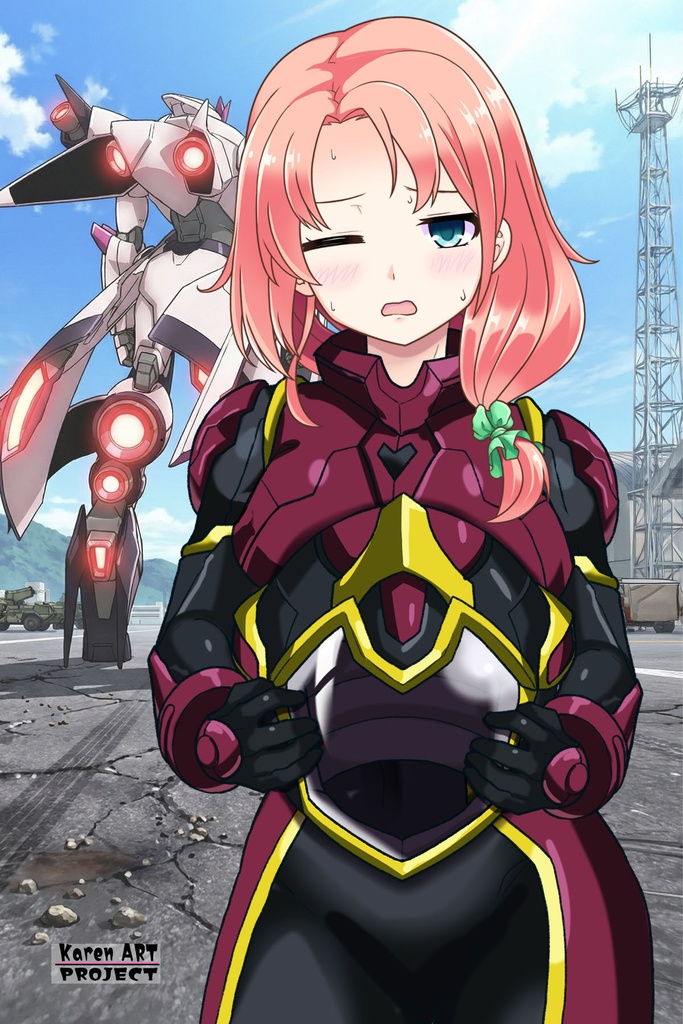 亜美ちゃん+ヒナ・リャザンのパイロットスーツ【バディ・コンプレックス-04】 正面Sポーズ Front S-POSE Ami is wearing Hina Ryazan's PilotSuit【Buddy Complex-04】