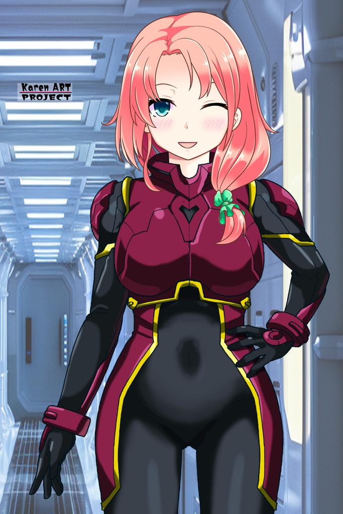 亜美ちゃん+ヒナ・リャザンのパイロットスーツ【バディ・コンプレックス-05】 正面 Front Angle Ami is wearing Hina Ryazan's PilotSuit【Buddy Complex-05】
