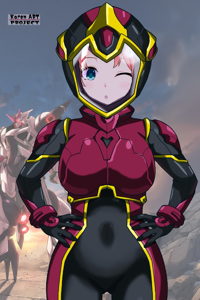 亜美ちゃん+ヒナ・リャザンのパイロットスーツ【バディ・コンプレックス-05】 正面 Front Angle Ami is wearing Hina Ryazan's PilotSuit【Buddy Complex-05】