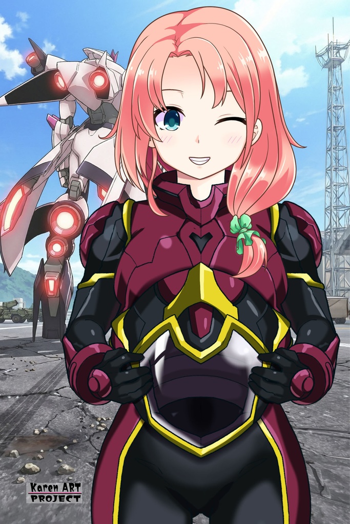 亜美ちゃん+ヒナ・リャザンのパイロットスーツ【バディ・コンプレックス-05】 正面 Front Angle Ami is wearing Hina Ryazan's PilotSuit【Buddy Complex-05】