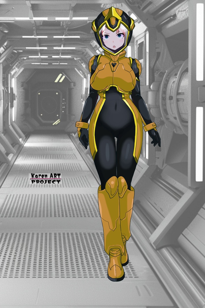 亜美ちゃん+ヒナ・リャザンのパイロットスーツ【バディ・コンプレックス-AC03】 Ami Original Color 正面Sポーズ Front S-POSE Ami is wearing Hina Ryazan's PilotSuit【Buddy Complex-AC03】