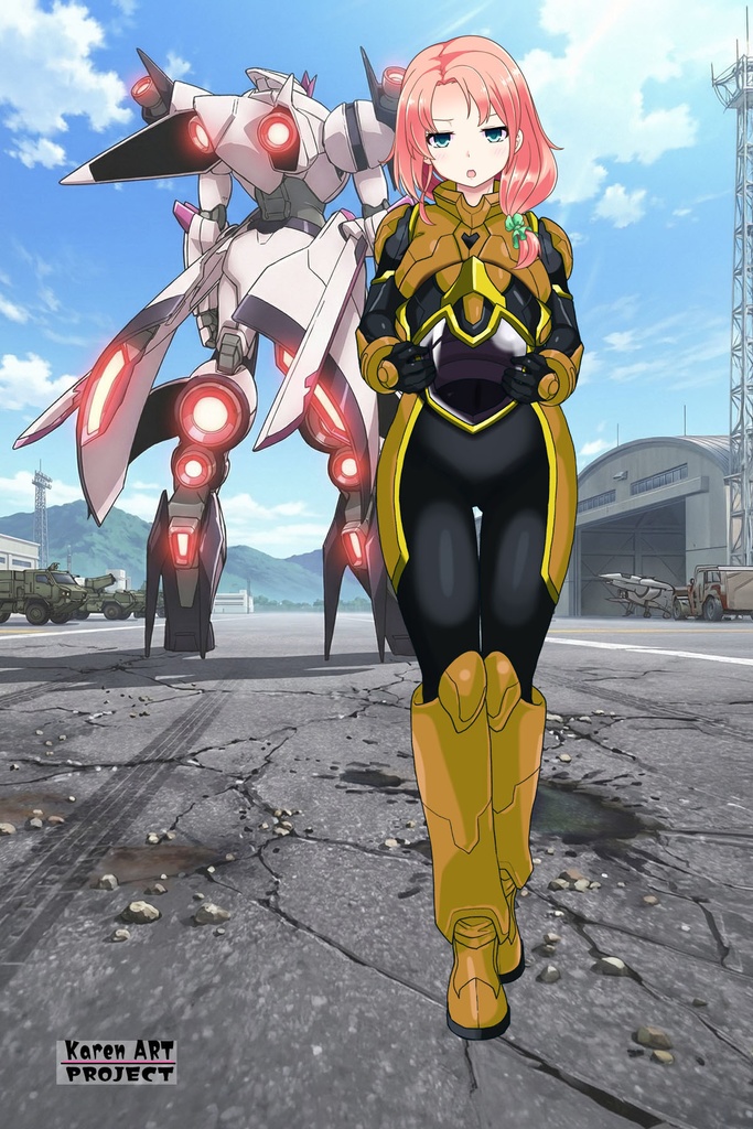 亜美ちゃん+ヒナ・リャザンのパイロットスーツ【バディ・コンプレックス-AC03】 Ami Original Color 正面Sポーズ Front S-POSE Ami is wearing Hina Ryazan's PilotSuit【Buddy Complex-AC03】