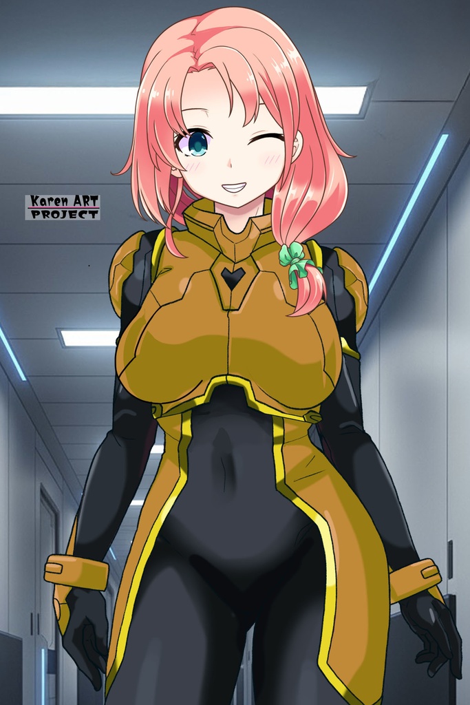 亜美ちゃん+ヒナ・リャザンのパイロットスーツ【バディ・コンプレックス-AC03】 Ami Original Color 正面Sポーズ Front S-POSE Ami is wearing Hina Ryazan's PilotSuit【Buddy Complex-AC03】