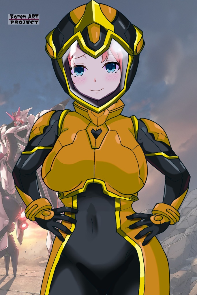 亜美ちゃん+ヒナ・リャザンのパイロットスーツ【バディ・コンプレックス-AC03】 Ami Original Color 正面Sポーズ Front S-POSE Ami is wearing Hina Ryazan's PilotSuit【Buddy Complex-AC03】