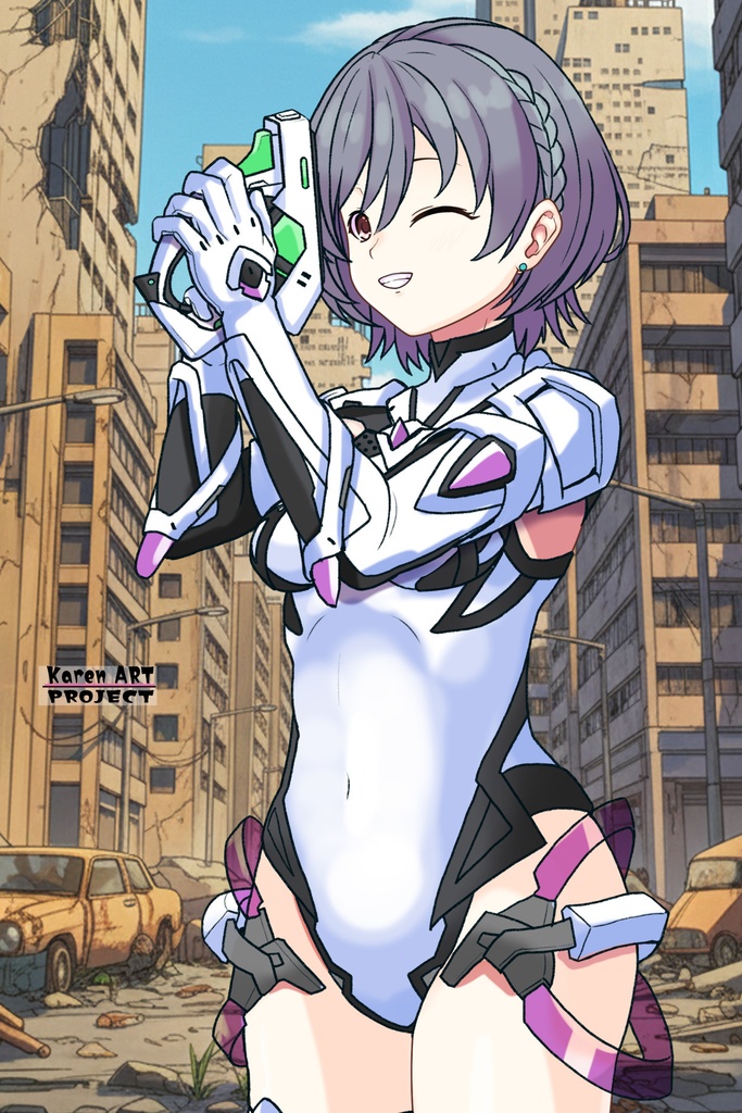 カレンちゃん+ペネムのパイロットスーツ【楽園追放 心のレゾナンス-01】 斜め前 Diagonal front angle Karen is wearing Penemue's PilotSuit【Expelled from Paradise: Resonance of the Heart-01】