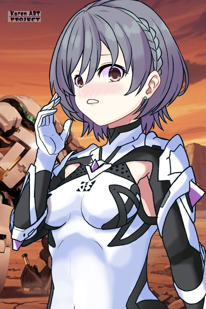 カレンちゃん+ペネムのパイロットスーツ【楽園追放 心のレゾナンス-01】 斜め前 Diagonal front angle Karen is wearing Penemue's PilotSuit【Expelled from Paradise: Resonance of the Heart-01】