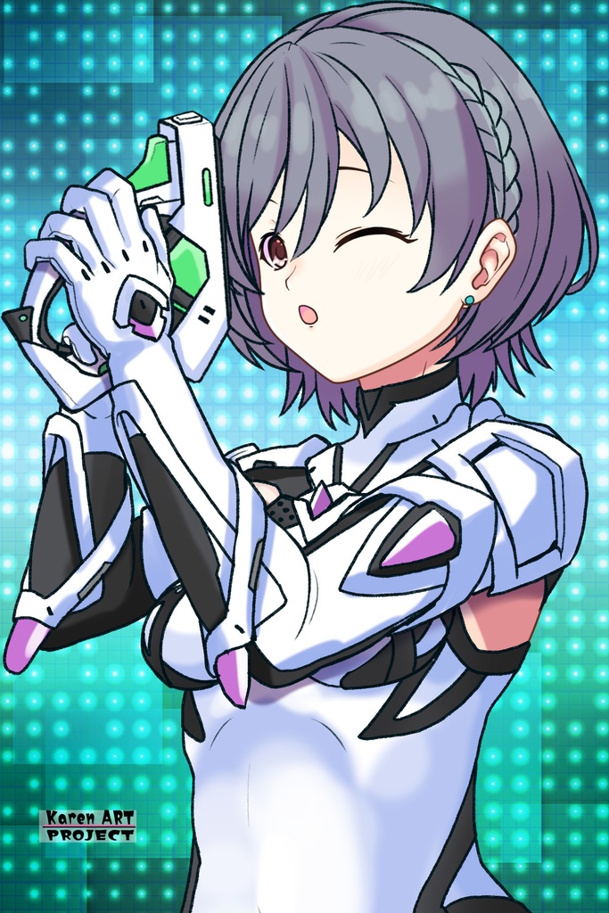 カレンちゃん+ペネムのパイロットスーツ【楽園追放 心のレゾナンス-01】 斜め前 Diagonal front angle Karen is wearing Penemue's PilotSuit【Expelled from Paradise: Resonance of the Heart-01】