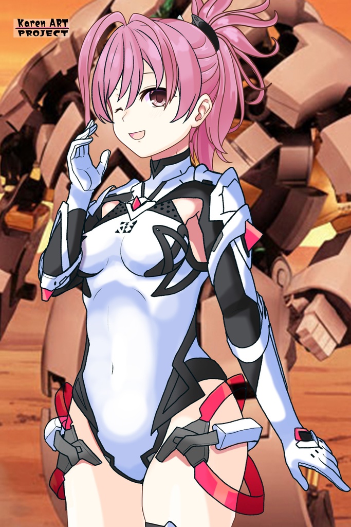 カレンちゃん+ダネルのパイロットスーツ【楽園追放 心のレゾナンス-01】 斜め前 Diagonal front angle Karen is wearing Danel's PilotSuit【Expelled from Paradise: Resonance of the Heart-01】