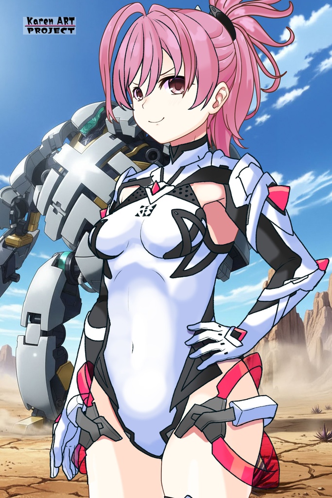 カレンちゃん+ダネルのパイロットスーツ【楽園追放 心のレゾナンス-01】 斜め前 Diagonal front angle Karen is wearing Danel's PilotSuit【Expelled from Paradise: Resonance of the Heart-01】