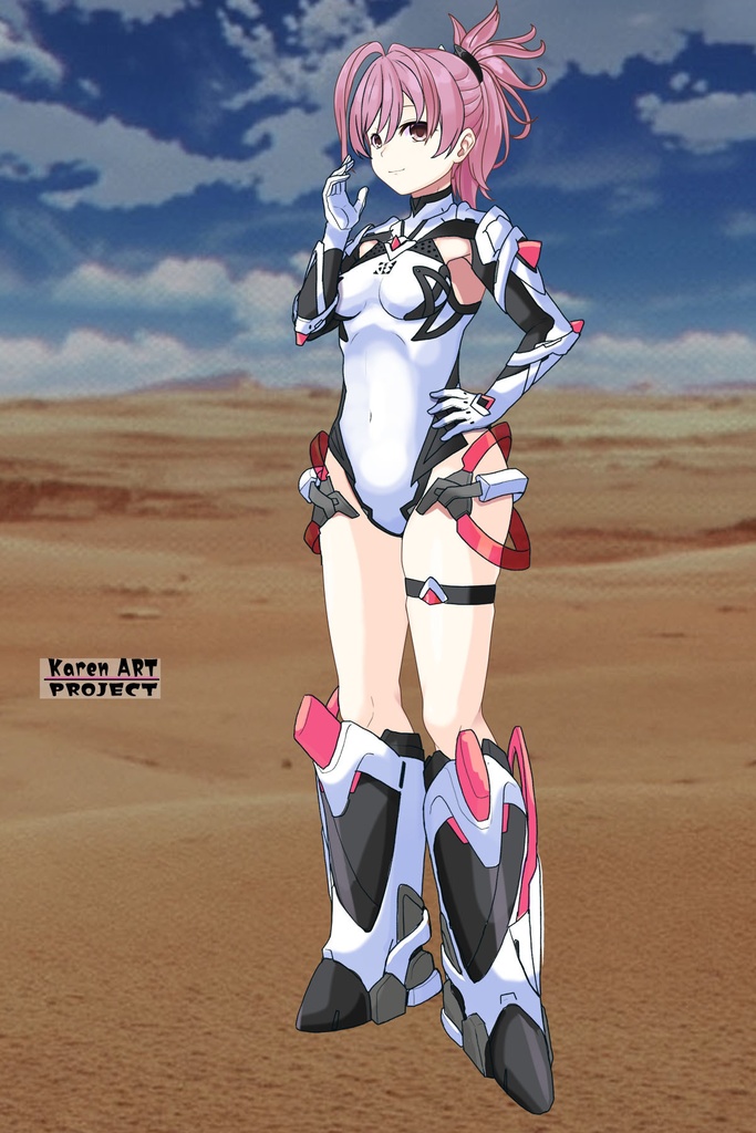 カレンちゃん+ダネルのパイロットスーツ【楽園追放 心のレゾナンス-01】 斜め前 Diagonal front angle Karen is wearing Danel's PilotSuit【Expelled from Paradise: Resonance of the Heart-01】