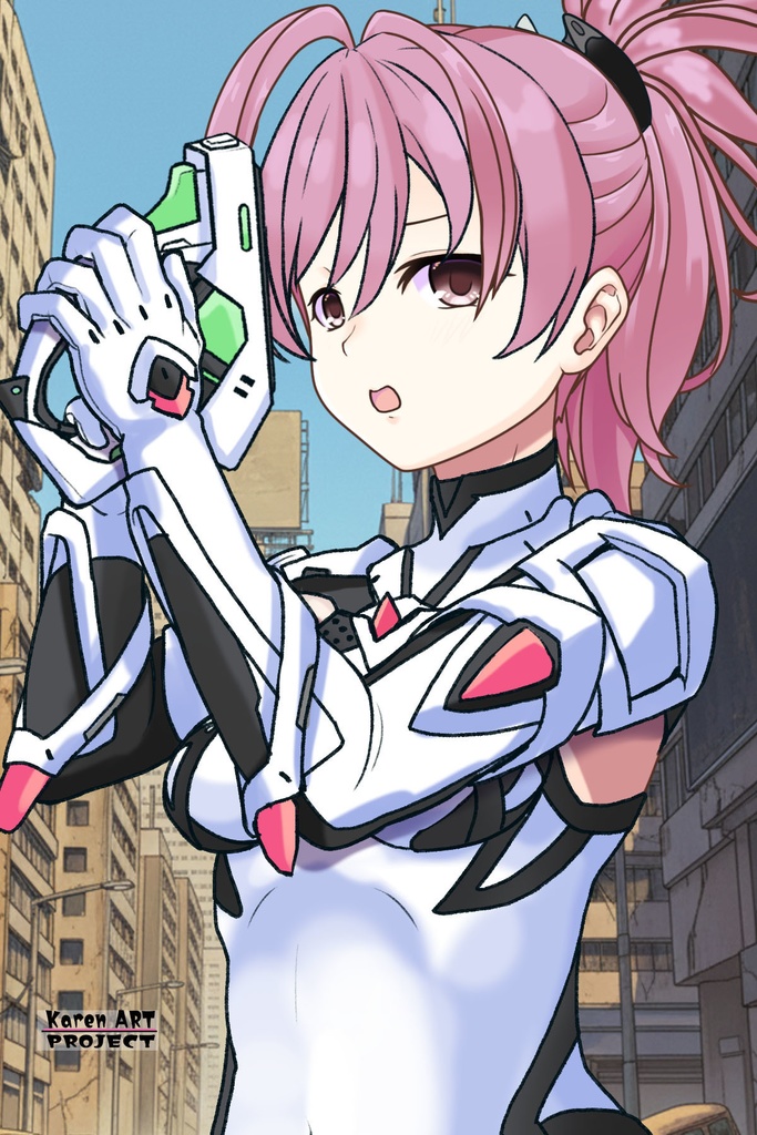 カレンちゃん+ダネルのパイロットスーツ【楽園追放 心のレゾナンス-01】 斜め前 Diagonal front angle Karen is wearing Danel's PilotSuit【Expelled from Paradise: Resonance of the Heart-01】