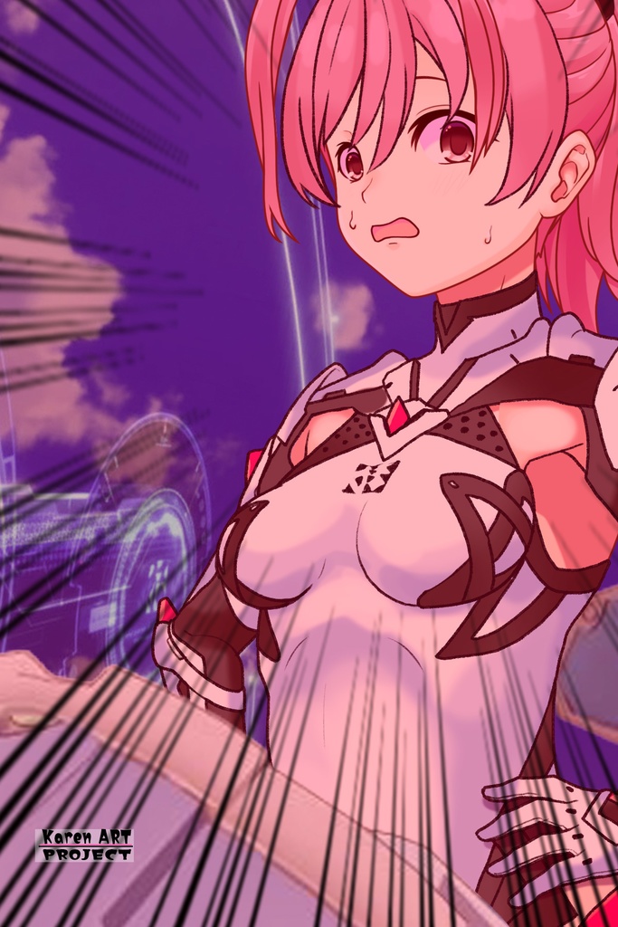 カレンちゃん+ダネルのパイロットスーツ【楽園追放 心のレゾナンス-01】 斜め前 Diagonal front angle Karen is wearing Danel's PilotSuit【Expelled from Paradise: Resonance of the Heart-01】