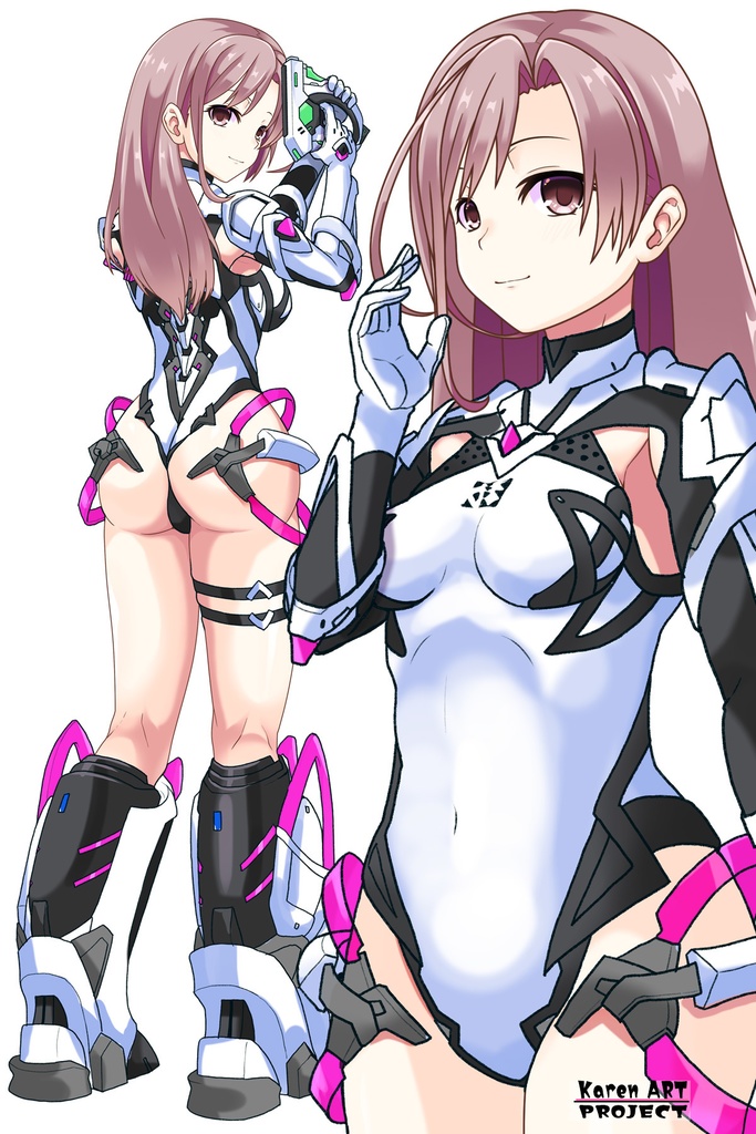 カレンちゃん+DIVA保安局のパイロットスーツ【楽園追放 心のレゾナンス-01】 Karen Original Color 斜め前 Diagonal front angle Karen is wearing DIVA Agent PilotSuit【Expelled from Paradise: Resonance of the Heart-01】