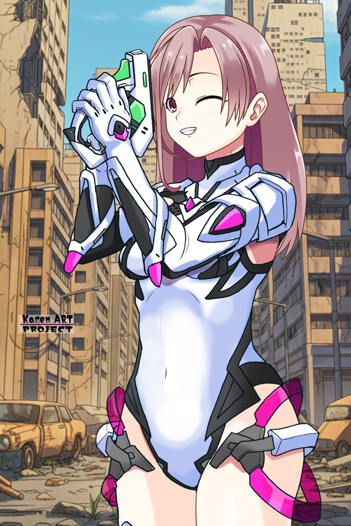 カレンちゃん+DIVA保安局のパイロットスーツ【楽園追放 心のレゾナンス-01】 Karen Original Color 斜め前 Diagonal front angle Karen is wearing DIVA Agent PilotSuit【Expelled from Paradise: Resonance of the Heart-01】