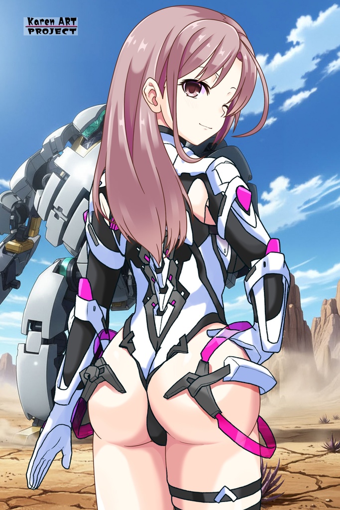 カレンちゃん+DIVA保安局のパイロットスーツ【楽園追放 心のレゾナンス-02】 Karen Original Color 背面 Back Angle Karen is wearing DIVA Agent PilotSuit【Expelled from Paradise: Resonance of the Heart-02】