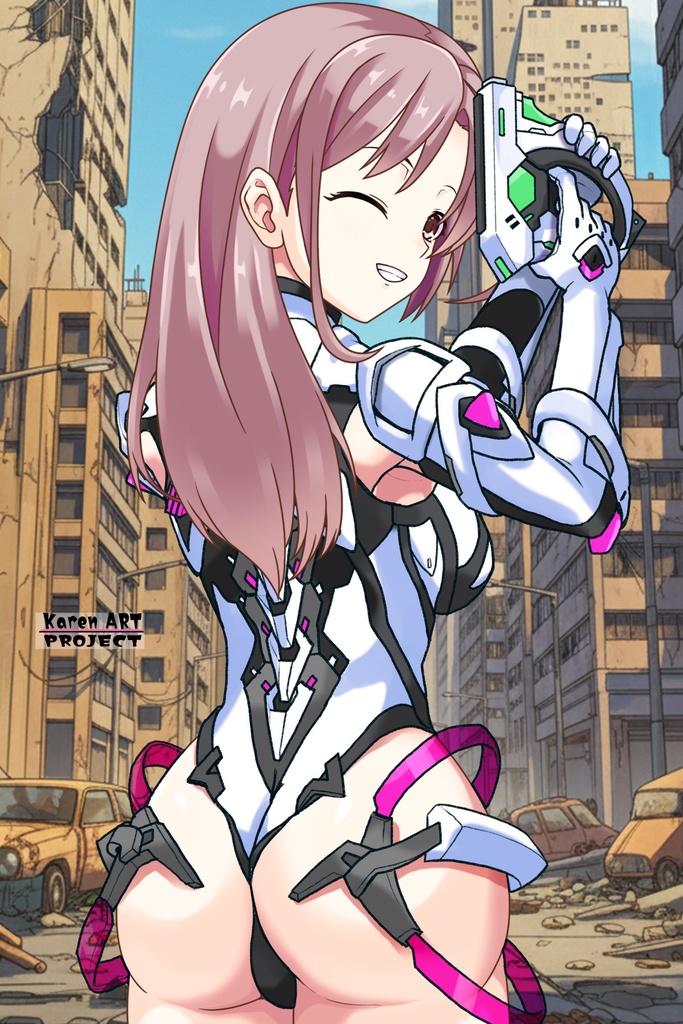 カレンちゃん+DIVA保安局のパイロットスーツ【楽園追放 心のレゾナンス-02】 Karen Original Color 背面 Back Angle Karen is wearing DIVA Agent PilotSuit【Expelled from Paradise: Resonance of the Heart-02】