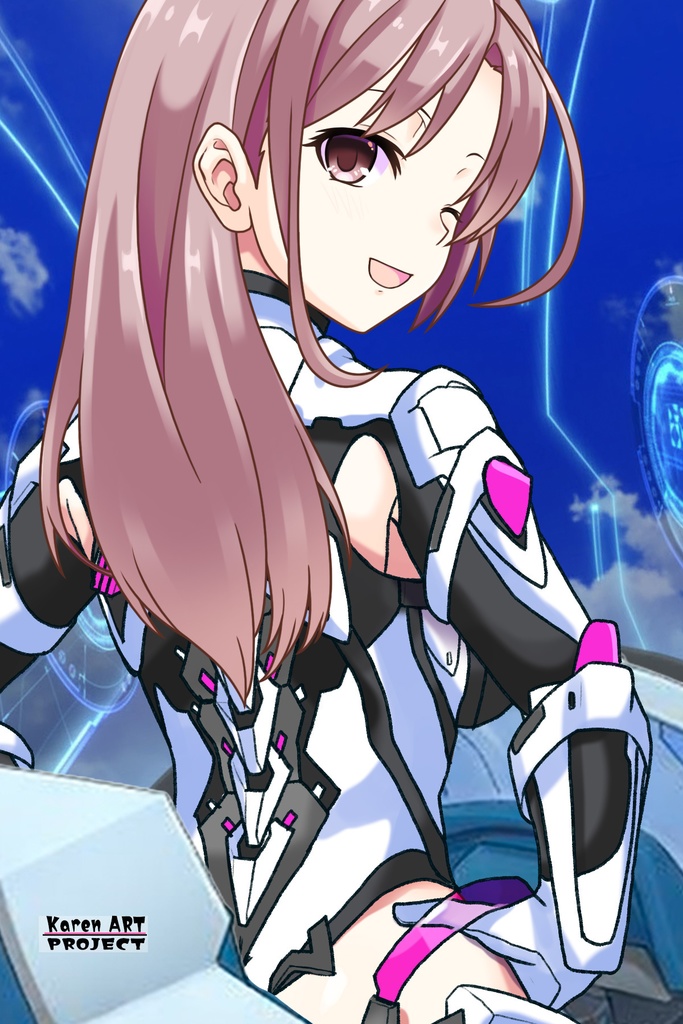 カレンちゃん+DIVA保安局のパイロットスーツ【楽園追放 心のレゾナンス-02】 Karen Original Color 背面 Back Angle Karen is wearing DIVA Agent PilotSuit【Expelled from Paradise: Resonance of the Heart-02】