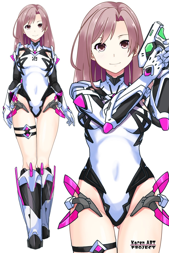 カレンちゃん+DIVA保安局のパイロットスーツ【楽園追放 心のレゾナンス-03】 Karen Original Color 正面Sポーズ Front S-POSE Karen is wearing DIVA Agent PilotSuit【Expelled from Paradise: Resonance of the Heart-03】