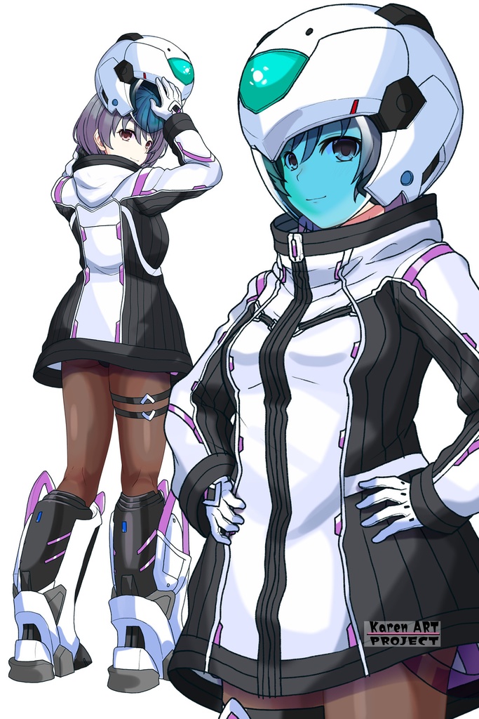 カレンちゃん+ペネムのパイロットスーツ【楽園追放 心のレゾナンス-05】 Helmet Version 斜め前 Diagonal front angle Karen is wearing Penemue's PilotSuit【Expelled from Paradise: Resonance of the Heart-05】