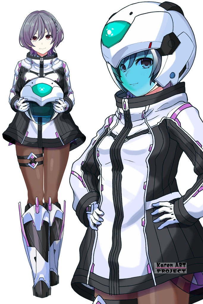 カレンちゃん+ペネムのパイロットスーツ【楽園追放 心のレゾナンス-05】 Helmet Version 斜め前 Diagonal front angle Karen is wearing Penemue's PilotSuit【Expelled from Paradise: Resonance of the Heart-05】