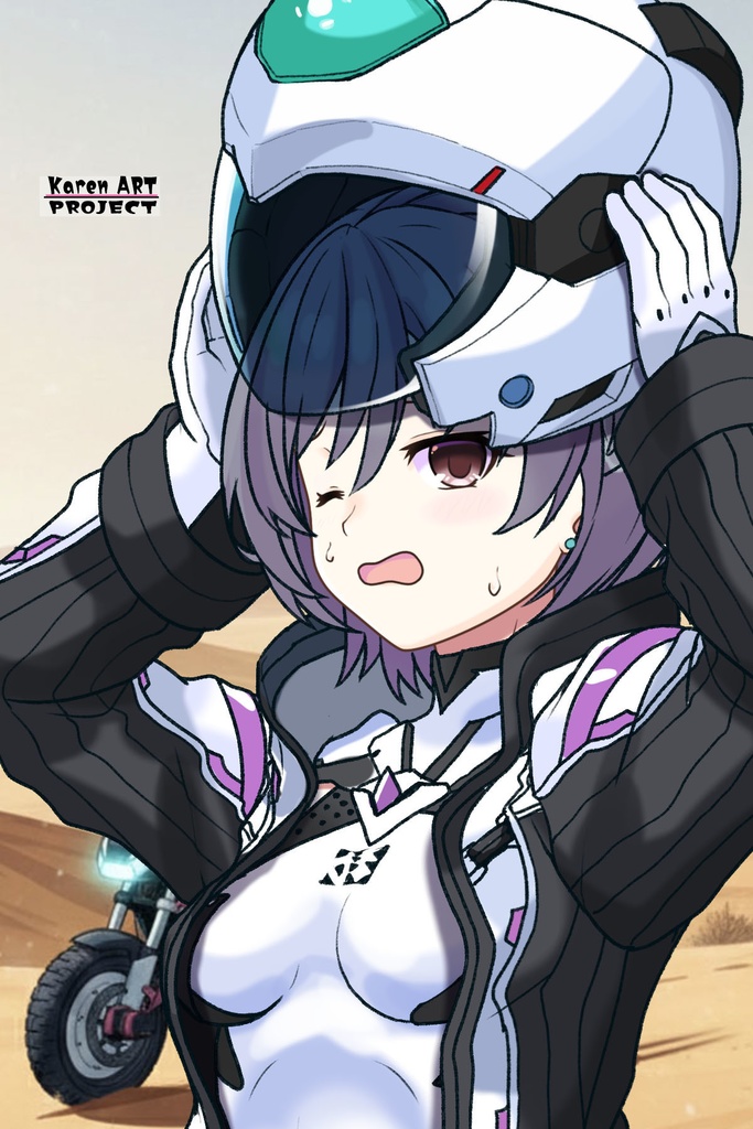 カレンちゃん+ペネムのパイロットスーツ【楽園追放 心のレゾナンス-05】 Helmet Version 斜め前 Diagonal front angle Karen is wearing Penemue's PilotSuit【Expelled from Paradise: Resonance of the Heart-05】