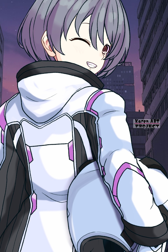 カレンちゃん+ペネムのパイロットスーツ【楽園追放 心のレゾナンス-06】 Helmet Version 背面 Back Angle Karen is wearing Penemue's PilotSuit【Expelled from Paradise: Resonance of the Heart-06】