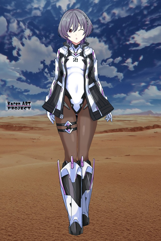 カレンちゃん+ペネムのパイロットスーツ【楽園追放 心のレゾナンス-07】 Helmet Version 正面Sポーズ Front S-POSE Karen is wearing Penemue's PilotSuit【Expelled from Paradise: Resonance of the Heart-07】