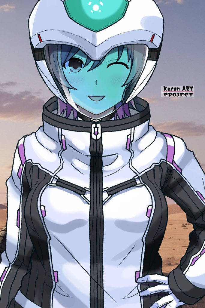 カレンちゃん+ペネムのパイロットスーツ【楽園追放 心のレゾナンス-08】 Helmet Version 正面 Front Angle Karen is wearing Penemue's PilotSuit【Expelled from Paradise: Resonance of the Heart-08】