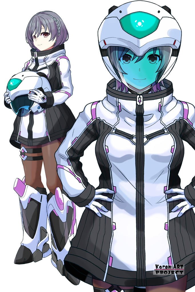 カレンちゃん+ペネムのパイロットスーツ【楽園追放 心のレゾナンス-08】 Helmet Version 正面 Front Angle Karen is wearing Penemue's PilotSuit【Expelled from Paradise: Resonance of the Heart-08】