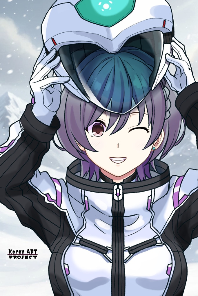 カレンちゃん+ペネムのパイロットスーツ【楽園追放 心のレゾナンス-08】 Helmet Version 正面 Front Angle Karen is wearing Penemue's PilotSuit【Expelled from Paradise: Resonance of the Heart-08】