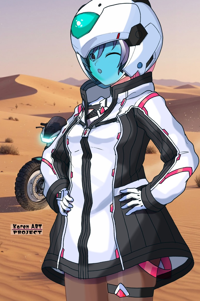 カレンちゃん+ダネルのパイロットスーツ【楽園追放 心のレゾナンス-05】 Helmet Version 斜め前 Diagonal front angle Karen is wearing Danel's PilotSuit【Expelled from Paradise: Resonance of the Heart-05】