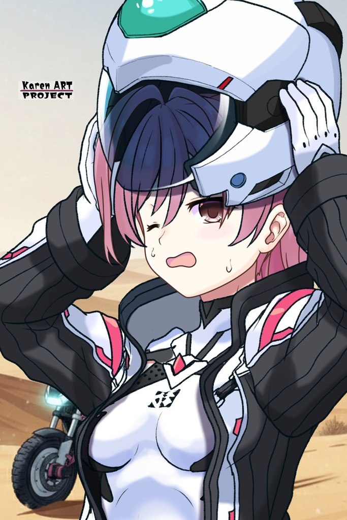 カレンちゃん+ダネルのパイロットスーツ【楽園追放 心のレゾナンス-05】 Helmet Version 斜め前 Diagonal front angle Karen is wearing Danel's PilotSuit【Expelled from Paradise: Resonance of the Heart-05】