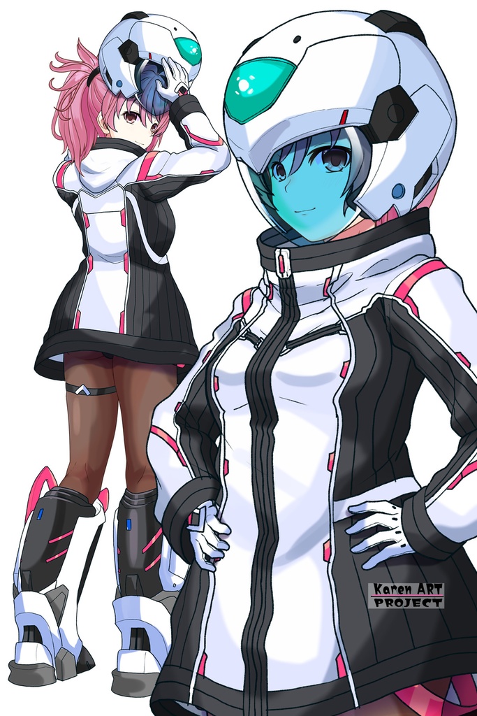 カレンちゃん+ダネルのパイロットスーツ【楽園追放 心のレゾナンス-05】 Helmet Version 斜め前 Diagonal front angle Karen is wearing Danel's PilotSuit【Expelled from Paradise: Resonance of the Heart-05】