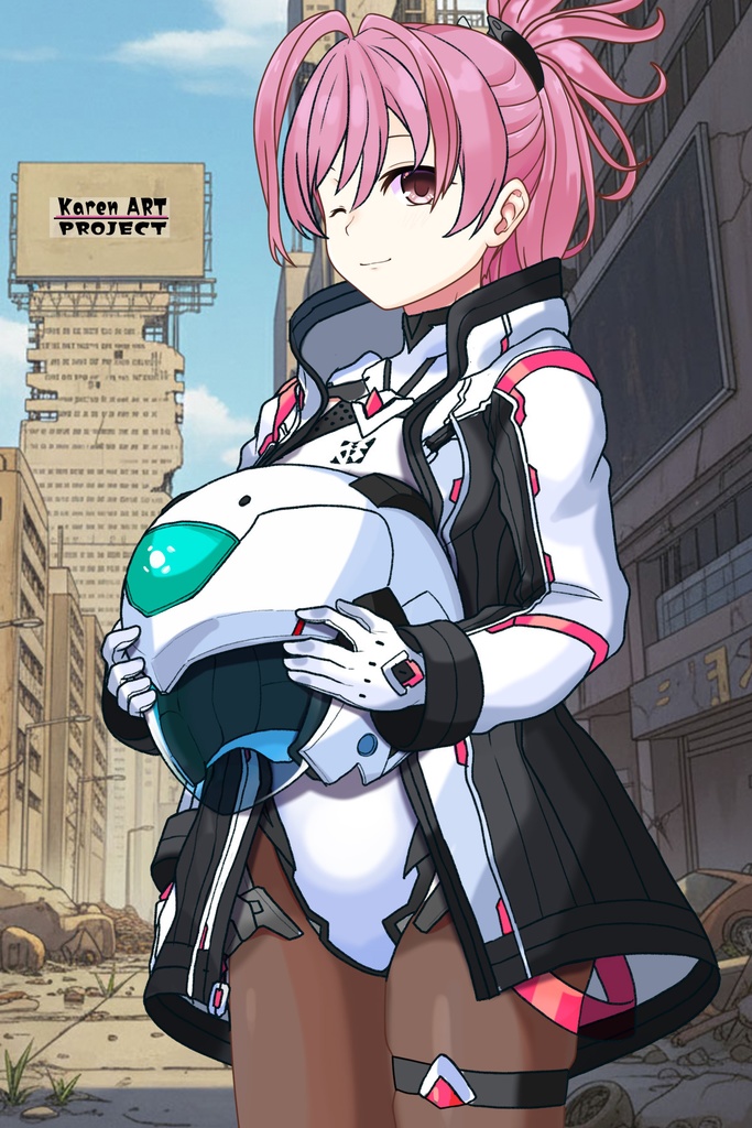 カレンちゃん+ダネルのパイロットスーツ【楽園追放 心のレゾナンス-05】 Helmet Version 斜め前 Diagonal front angle Karen is wearing Danel's PilotSuit【Expelled from Paradise: Resonance of the Heart-05】