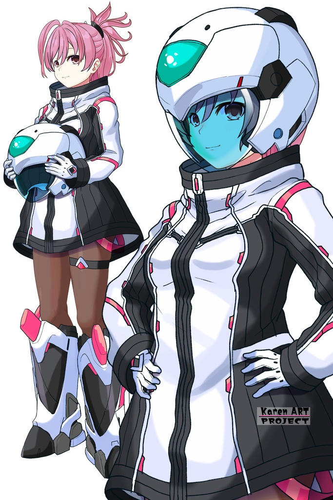 カレンちゃん+ダネルのパイロットスーツ【楽園追放 心のレゾナンス-05】 Helmet Version 斜め前 Diagonal front angle Karen is wearing Danel's PilotSuit【Expelled from Paradise: Resonance of the Heart-05】