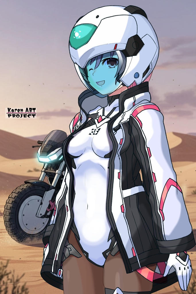 カレンちゃん+ダネルのパイロットスーツ【楽園追放 心のレゾナンス-05】 Helmet Version 斜め前 Diagonal front angle Karen is wearing Danel's PilotSuit【Expelled from Paradise: Resonance of the Heart-05】