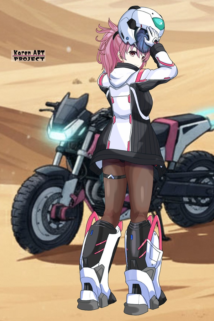 カレンちゃん+ダネルのパイロットスーツ【楽園追放 心のレゾナンス-06】 Helmet Version 背面 Back Angle Karen is wearing Danel's PilotSuit【Expelled from Paradise: Resonance of the Heart-06】
