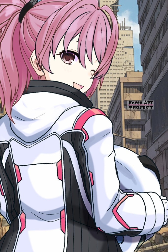 カレンちゃん+ダネルのパイロットスーツ【楽園追放 心のレゾナンス-06】 Helmet Version 背面 Back Angle Karen is wearing Danel's PilotSuit【Expelled from Paradise: Resonance of the Heart-06】