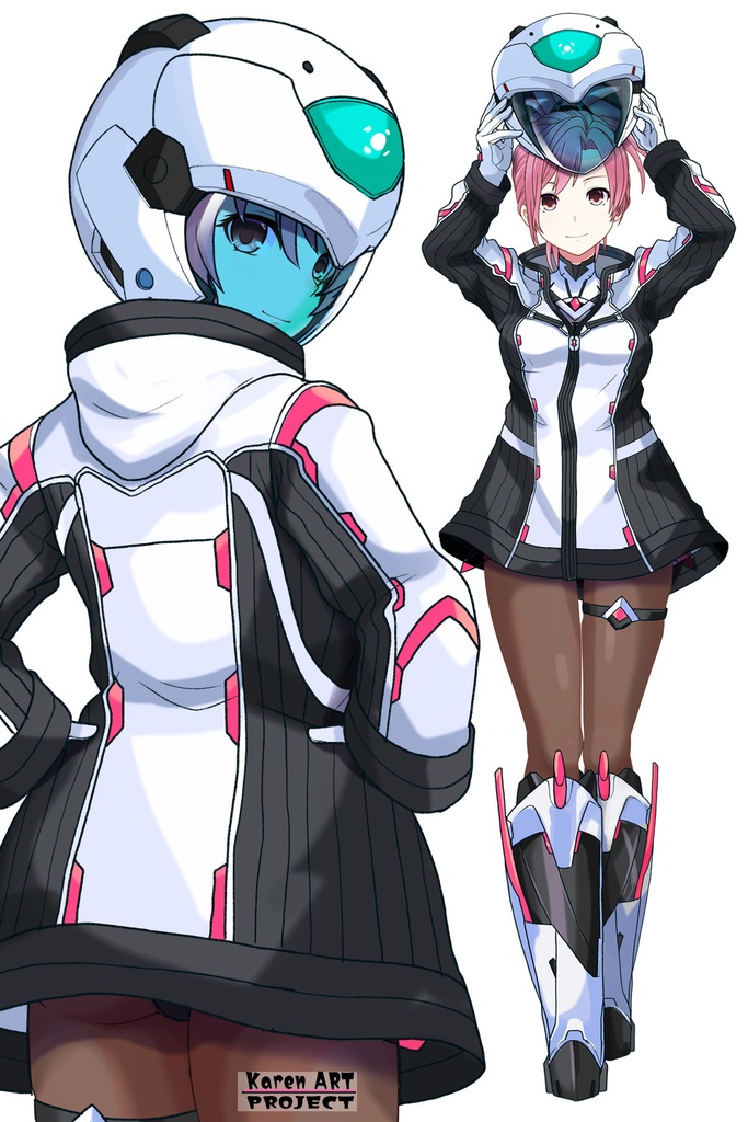 カレンちゃん+ダネルのパイロットスーツ【楽園追放 心のレゾナンス-06】 Helmet Version 背面 Back Angle Karen is wearing Danel's PilotSuit【Expelled from Paradise: Resonance of the Heart-06】