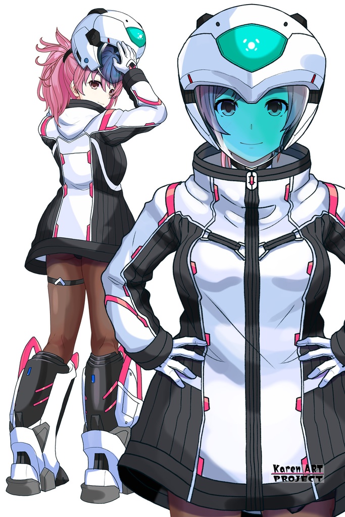カレンちゃん+ダネルのパイロットスーツ【楽園追放 心のレゾナンス-08】 Helmet Version 正面 Front Angle Karen is wearing Danel's PilotSuit【Expelled from Paradise: Resonance of the Heart-08】