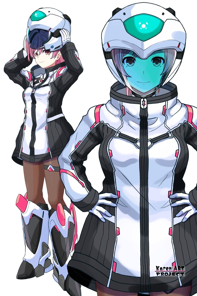 カレンちゃん+ダネルのパイロットスーツ【楽園追放 心のレゾナンス-08】 Helmet Version 正面 Front Angle Karen is wearing Danel's PilotSuit【Expelled from Paradise: Resonance of the Heart-08】