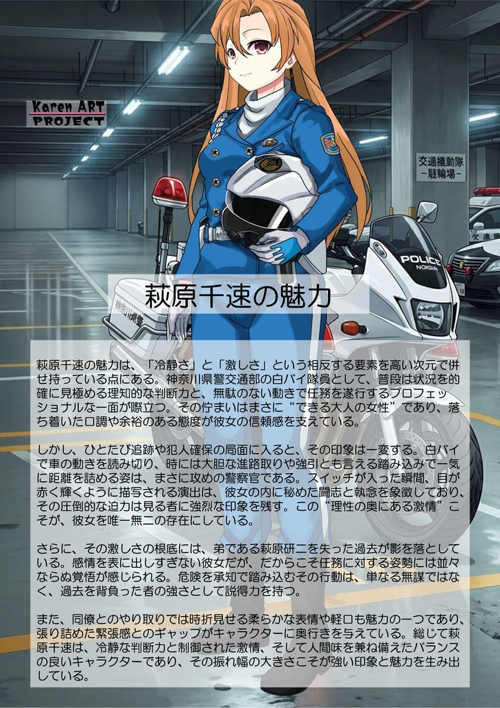 カレンちゃん+萩原千速のライダースーツ【名探偵コナン ハイウェイの堕天使-01】 斜め前アングル Diagonal front angle Karen is wearing Chihaya Hagiwara's Motorcycle suit【Detective Conan: Fallen Angel Of The Highway-01】