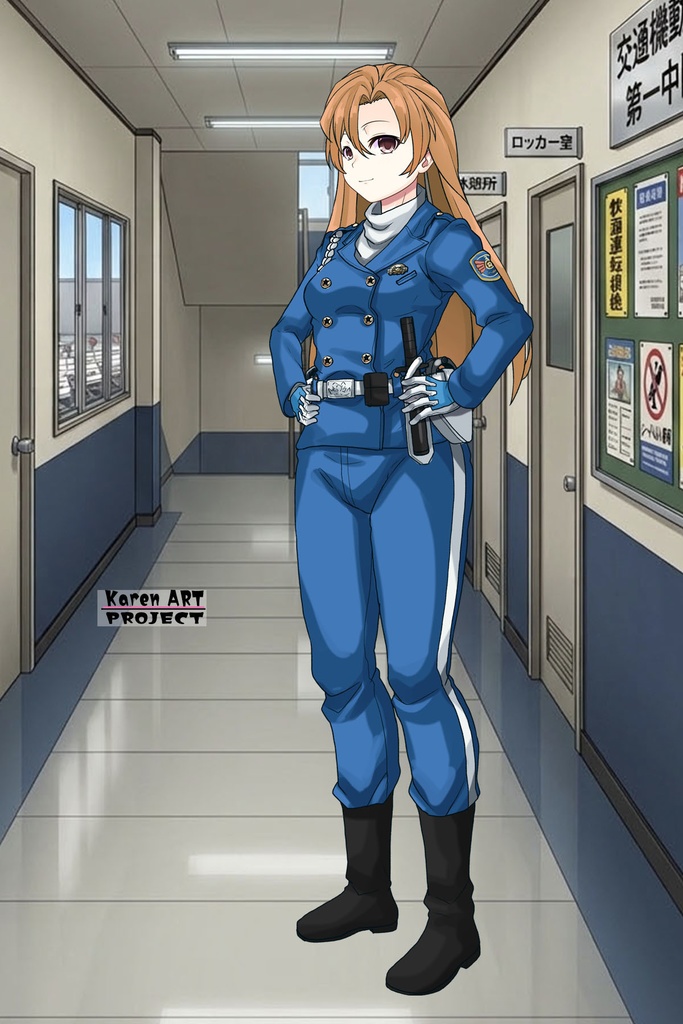 カレンちゃん+萩原千速のライダースーツ【名探偵コナン ハイウェイの堕天使-01】 斜め前アングル Diagonal front angle Karen is wearing Chihaya Hagiwara's Motorcycle suit【Detective Conan: Fallen Angel Of The Highway-01】