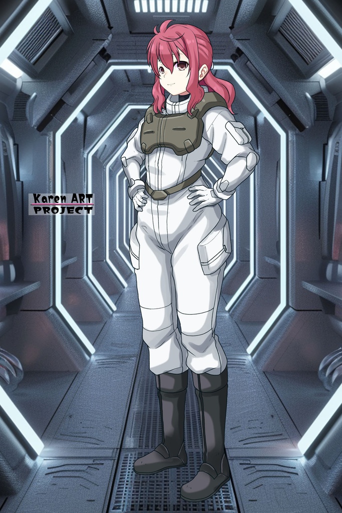カレンちゃん+フェルト・グレイスのノーマルスーツ【機動戦士ガンダム00-02】 斜め前アングル Diagonal front angle Karen is wearing Feldt Grace's Normal Suit【Mobile Suit Gundam 00-02】