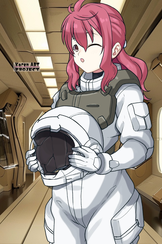カレンちゃん+フェルト・グレイスのノーマルスーツ【機動戦士ガンダム00-02】 斜め前アングル Diagonal front angle Karen is wearing Feldt Grace's Normal Suit【Mobile Suit Gundam 00-02】