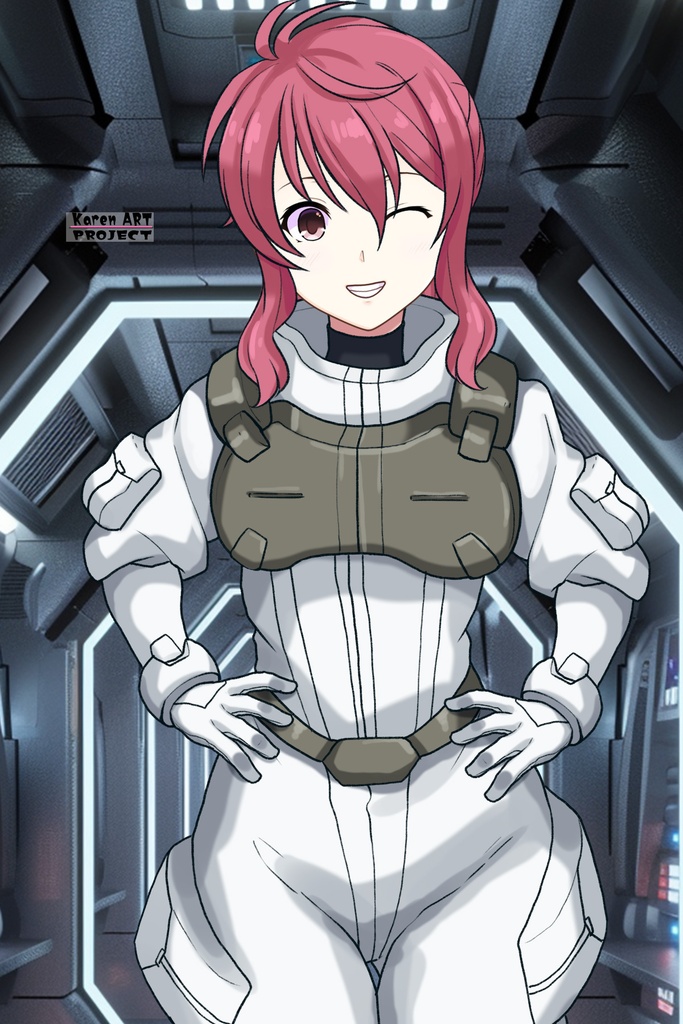カレンちゃん+フェルト・グレイスのノーマルスーツ【機動戦士ガンダム00-04】 正面Sポーズ Front S-POSE Karen is wearing Feldt Grace's Normal Suit【Mobile Suit Gundam 00-04】