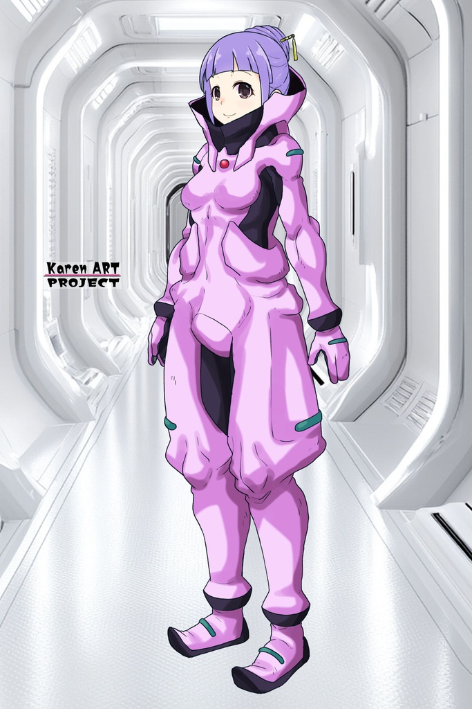 ゆりちゃん+フラム・ナラのパイロットスーツ【機動戦士ガンダムAGE-02】 斜め前 Diagonal front angle Yuri is wearing Fram Nara's Pilot Suit【Mobile Suit Gundam AGE-02】