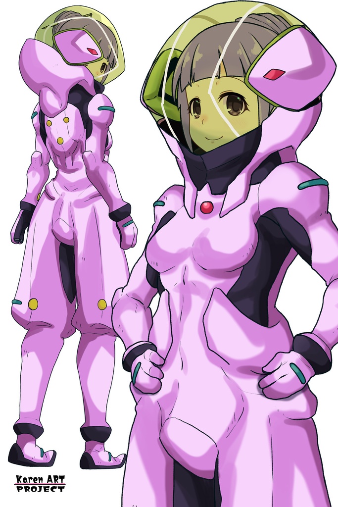 ゆりちゃん+フラム・ナラのパイロットスーツ【機動戦士ガンダムAGE-02】 斜め前 Diagonal front angle Yuri is wearing Fram Nara's Pilot Suit【Mobile Suit Gundam AGE-02】