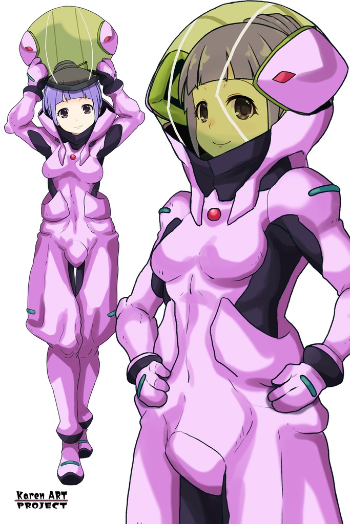 ゆりちゃん+フラム・ナラのパイロットスーツ【機動戦士ガンダムAGE-02】 斜め前 Diagonal front angle Yuri is wearing Fram Nara's Pilot Suit【Mobile Suit Gundam AGE-02】